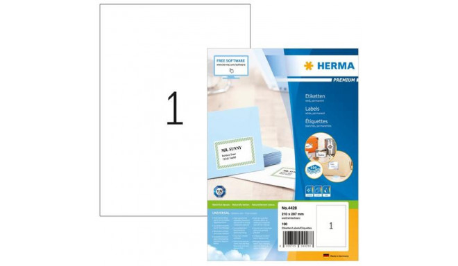 HERMA Labels Premium A4 210x297 mm white paper matt 100 pcs.