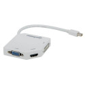 Manhattan Mini DisplayPort 1.2 to HDMI, DVI and VGA Adapter Cable (3-in-1), 25cm, White, Male to Fem