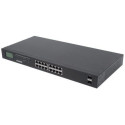 Intellinet 16-Port Gigabit Ethernet PoE+ Switch with 2 SFP Ports, LCD Display, IEEE 802.3at/af Power