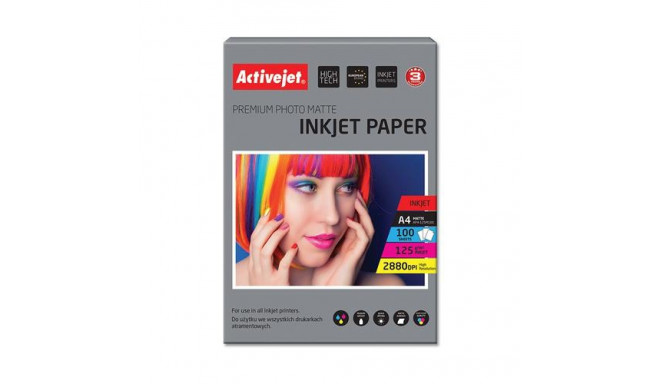 Activejet AP4-125M100 matte photo paper for ink printers; A4; 100 pcs