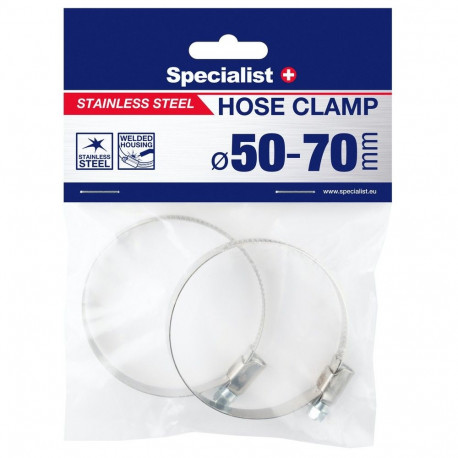 SPECIALIST+ stainless steel pl. clamp, 50-70 mm, 2 pcs.
