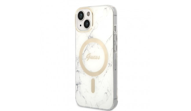 Guess Set GUBPP14SHMEACSH ümbris+laadija iPhone 14 / 15 / 13 6.1" valge kõvakaaneline ümbris Marble 