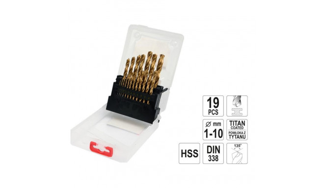 YT. MET.HSS-TiN puuride komplekt 19 tk 1-10mm