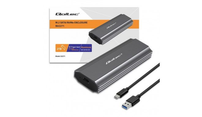 Qoltec 52271 Korpus NV2271 draivile M.2 SSD | SATA | NVMe | USB-C | 2TB