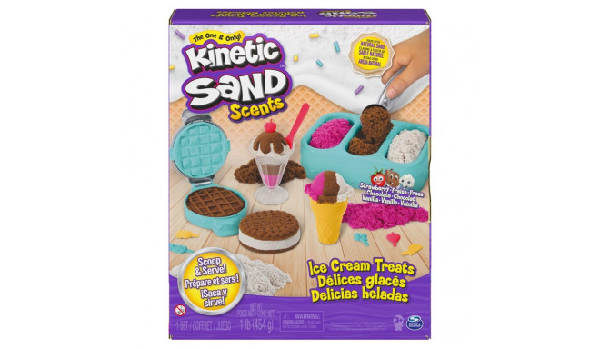 Kinetic Sand Scents, Ice Cream Treats Playset with 3 Colors of All-Natural Scented Play Sand and 6 S