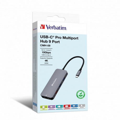Verbatim CMH-09 USB Type-C 10000 Mbit/s hõbedane