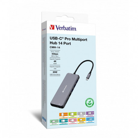 Verbatim CMH-14 USB Type-C 5000 Mbit/s hõbedane