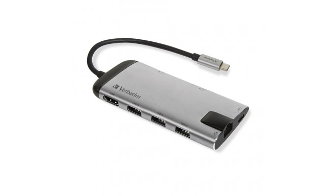 Verbatim 49142 sülearvuti dokk/portide paljundaja USB 3.2 Gen 1 (3.1 Gen 1) Type-C Must, Hõbedane