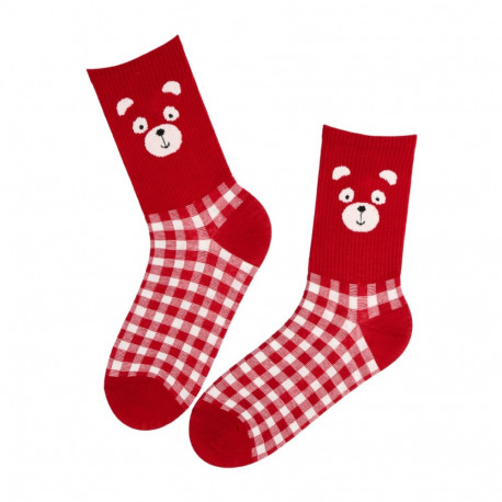 SOKISAHTEL LUANA punased ruudulised puuvillased sokid 444