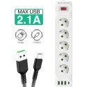 Riff F25U 2m pagarinātājs ar 3 Ligzdām + 3 USB + 1 USB-C