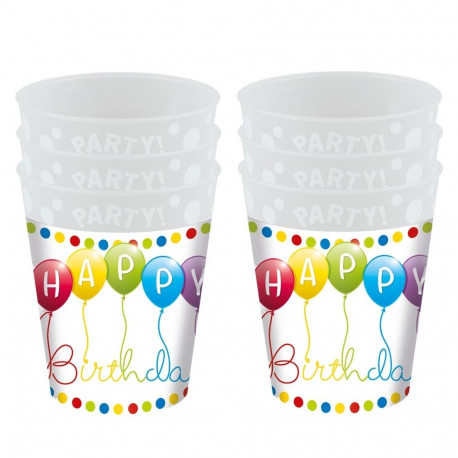 Procos korduvkasutatav peotops 250ml, 6 tk, Happy Birthday Streamers