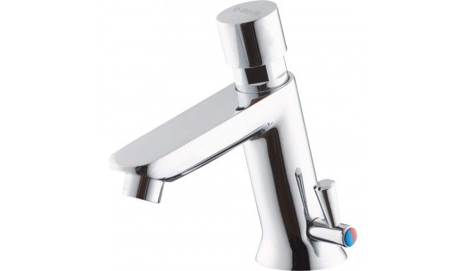 Timed washbasin mixer with temperature control - without closing the drain