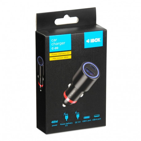 Mobile Device Charger - iBox ICC20 60W Dual USB QuickCharge Cigar Lighter Black