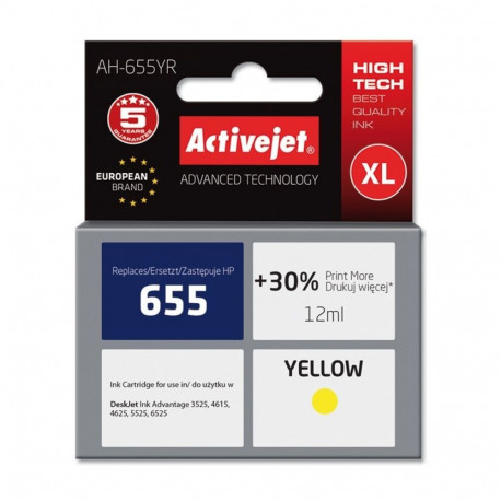 Ink Cartridge - Activejet Ah-655yr 12ml Yellow