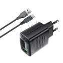 Acefast A90 GaN USB-A QC 18W Charger - Black + USB-A / USB-C Cable