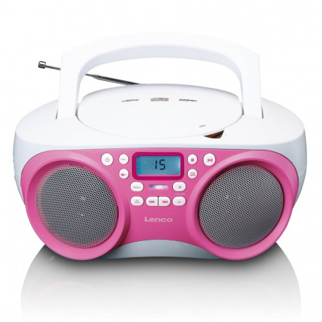Portable FM radio CD, MP3 and USB player Lenco, pink-white