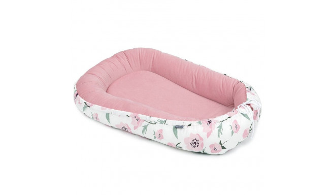 MamoTato baby nest ( cocoon ) - double-sided, velvet, flowers, white / pink