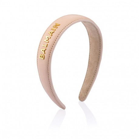 BALMAIN HAIR napa nahast peavõru roosa, BALMAIN logoga, L / Leather Headband Pink Golden Logo, L