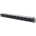 Intellinet 19" 1U Rackmount 8-ne toitejaotur - Saksa tüüp, koos sisse/välja lülitiga ja ülekoormuska