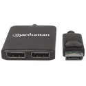 Manhattan DisplayPort 1.2 kahe DisplayPort 1.2 pordiga jagaja, MST, 4K@30Hz, USB-A toitega, videosei