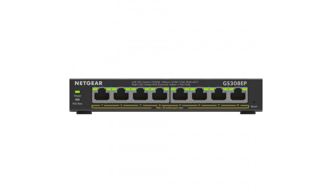 NETGEAR 8-pordiline Gigabit Ethernet PoE+ Plus lüliti (GS308EP) Hallatav L2/L3 Gigabit Ethernet (10/
