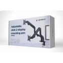 Gembird MA-DA2-02 Reguleeritav laua 2-ekraani kinnitusvars (kallutatav), 17”-32”, kuni 8 kg
