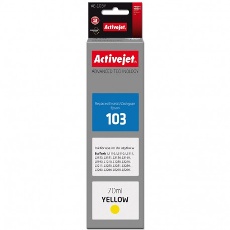 Activejet AE-103Y Ink Bottle (Replaces Epson 103 C13T00S44A; Supreme; 70 ml; Yellow)