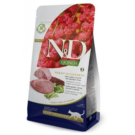FARMINA N&D Quinoa kaalukontrolli lambaliha ja brokoli kuiv kassitoit 5 kg