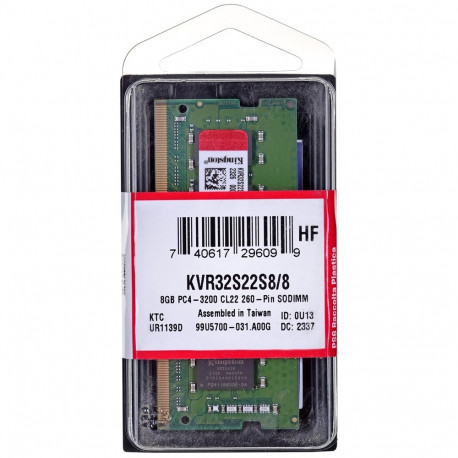 Kingston Technology ValueRAM KVR32S22S8/8 mälumoodul 8 GB 1 x 8 GB DDR4 3200 MHz