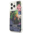 Guess GUHCP13XLFLSB iPhone 13 Pro Max 6.7" sinine/sinine kõvakate Lilledega Vedelik Sädelusega