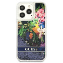 Guess GUHCP13XLFLSB iPhone 13 Pro Max 6.7" sinine/sinine kõvakate Lilledega Vedelik Sädelusega