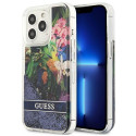 Guess GUHCP13XLFLSB iPhone 13 Pro Max 6.7" sinine/sinine kõvakate Lilledega Vedelik Sädelusega