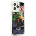 Guess GUHCP13XLFLSB iPhone 13 Pro Max 6.7" sinine/sinine kõvakate Lilledega Vedelik Sädelusega