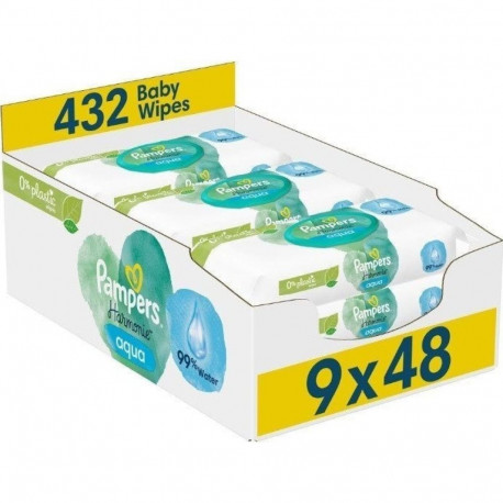 Pampers Wet Wipes Harmonie Aqua 0% plastic 9x48 pcs.