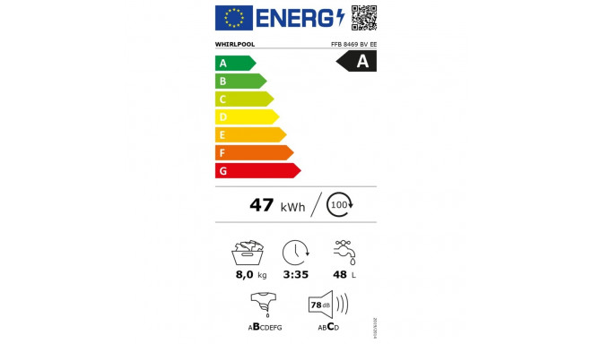 Whirlpool Pesumasin | FFB 8469 BV EE | Energiatõhususklass A | Esilaetav | Pesumaht 8 kg | 1400 p/mi