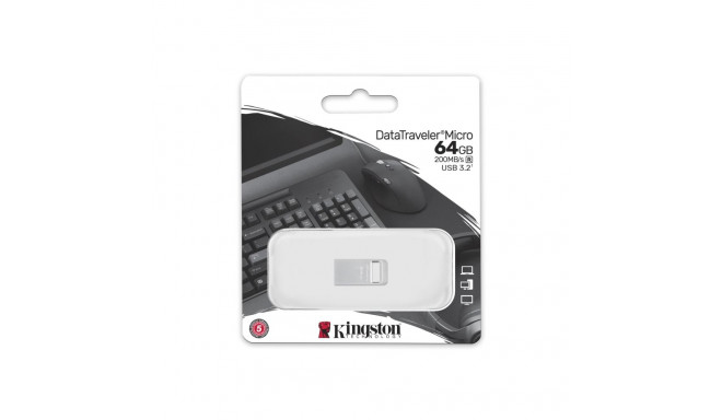 Kingston USB 3.2 mälupulk DataTraveler micro 64 GB USB 3.2 hõbedane