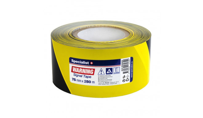 SPECIALIST+ hoiatuslint must/kollane, 75 mm x 250 m