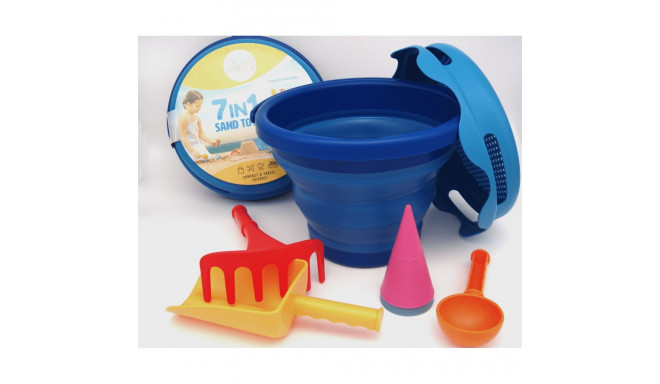 COMPACTOYS Beach bucket with sandbox toys 7 in 1, blue