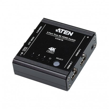 Aten | 3-Port True 4K HDMI Lüliti | VS381B | Sisend: 3 x HDMI Tüüp A Emane; Väljund: 1 x HDMI Tüüp A
