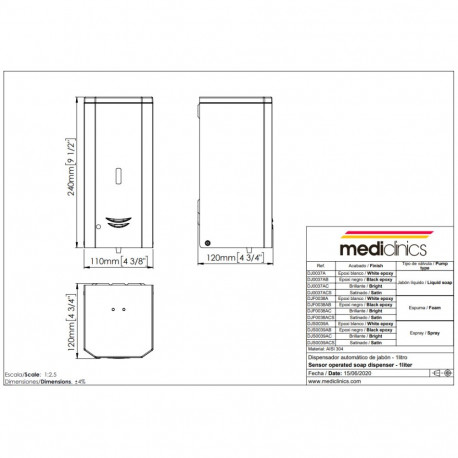 MEDICLINICS DJ0037AB Soap Dispenser, Stainless Steel, Black Epoxy