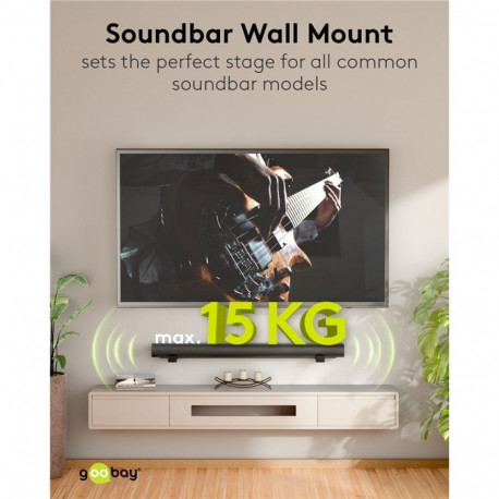 Universal Soundbar Wall Mount, black secure, discreet mount with padded feet for all common soundbar