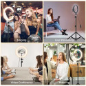 iLike S12 LED 20W Selfie 31cm Ring Light Lamp + Tripod Stand 2.1m + Shelf & 3x phone / Mic Holder Bl