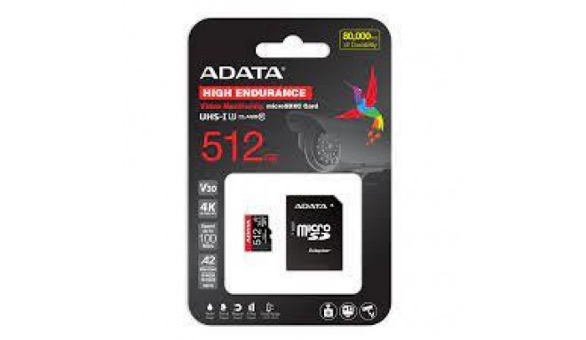 ADATA High Endurance MicroSDXC 512 GB Class 10 UHS-I/U3 A2 V30 (AUSDX512GUI3V30SHA2-RA1)