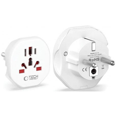 Tech-Protect travel adapter Universal EU, white