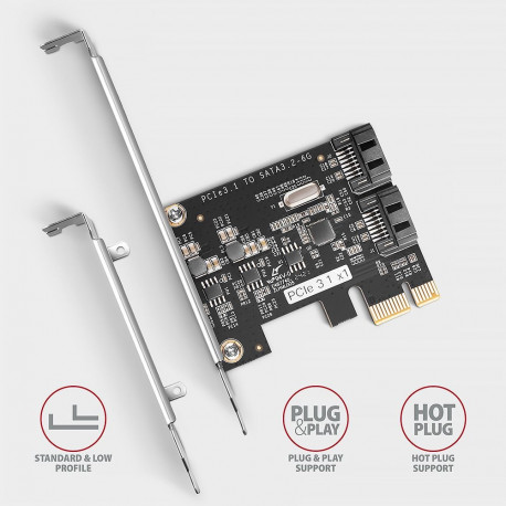 AXAGON kahekanaliline SATA III PCI-Express kontroller kahe sisemise SATA pordiväljundiga | PCES-SJ2