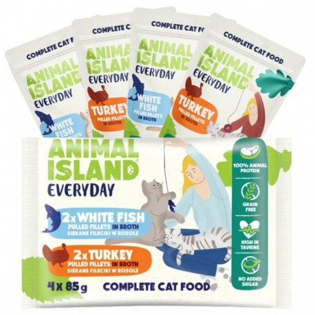 Wet Cat Food - Animal Island Everyday Turkey & White Fish 4 x 85g