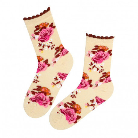 SOKISAHTEL FLOWER roosade lilledega puuvillased sokid