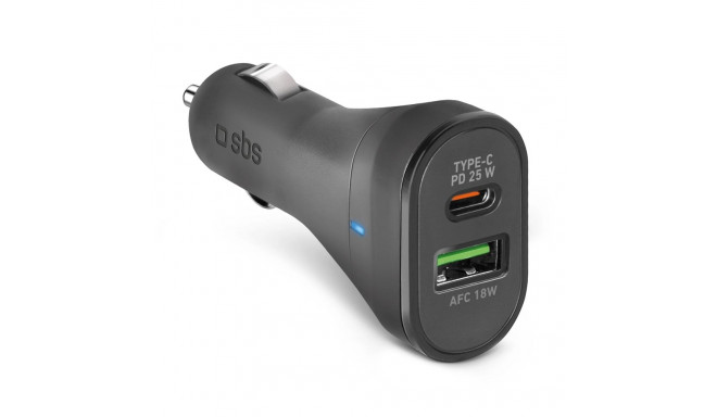 SBS TECRPD25W Car Charger 25W USB-A USB-C with Power Delivery - Black