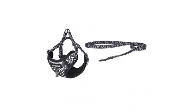 Dogness walking set leash 1,5m+harness for dog (black and white)