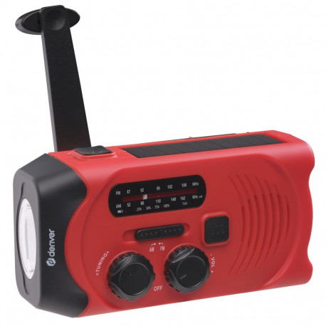 Denver SCR-2010 Solar Crank Radio with 2000mAh Battery Red